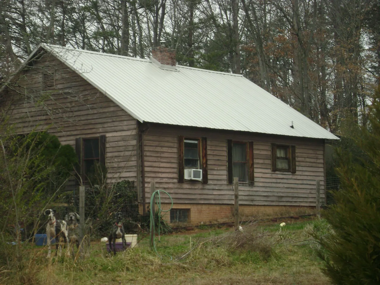 White metal roof on an old wood sided farmhouse, from a Metal Roof Installation job in Pelion